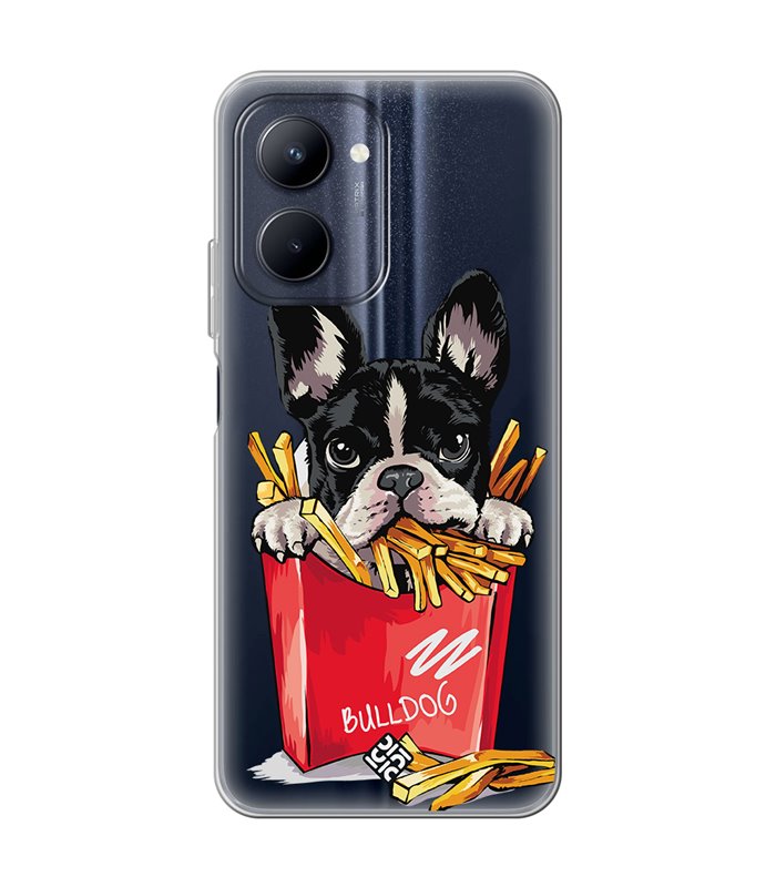 Funda para [ Realme C33 ] Dibujo Mascotas [ Perrito Bulldog con Patatas ] de Silicona Flexible para Smartphone