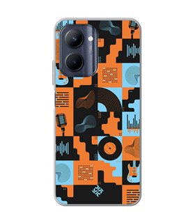 Funda para [ Realme C33 ] Diseño Música [ Iconos Música Naranja y Azul ] de Silicona Flexible para Smartphone