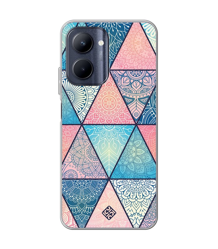 Funda para [ Realme C33 ] Dibujo Auténtico [ Mosaico Triangular Mandala ] de Silicona Flexible para Smartphone