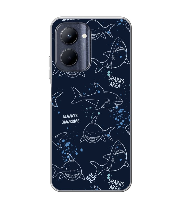 Funda para [ Realme C33 ] Dibujo Auténtico [ Sharks Area ] de Silicona Flexible para Smartphone