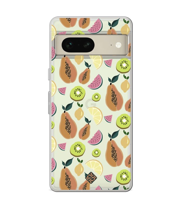 Funda para [ Google Pixel 7 ] Dibujo Auténtico [ Frutas- Papaya, Sandía, Kiwis y Limones ] de Silicona Flexible