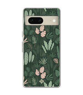 Funda para [ Google Pixel 7 ] Dibujo Botánico [ Patron Flora Vegetal Verde y Rosa ] de Silicona Flexible