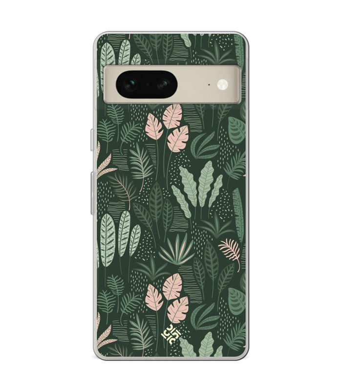 Funda para [ Google Pixel 7 ] Dibujo Botánico [ Patron Flora Vegetal Verde y Rosa ] de Silicona Flexible