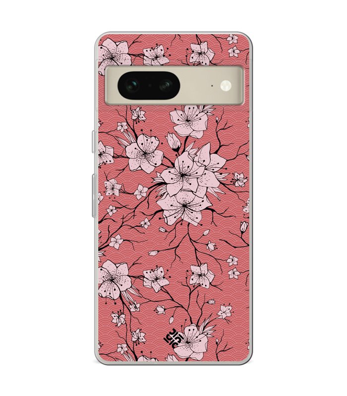 Funda para [ Google Pixel 7 ] Dibujo Botánico [ Flores sakura con patron japones ] de Silicona Flexible