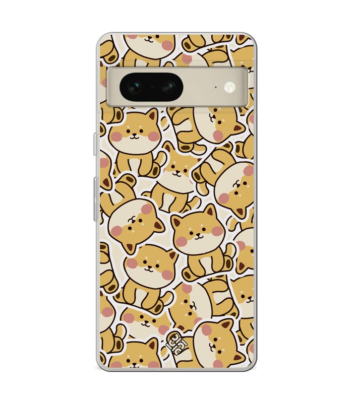 Funda para [ Google Pixel 7 ] Dibujo Cute [ Pegatinas Perrito Shiba ] de Silicona Flexible para Smartphone