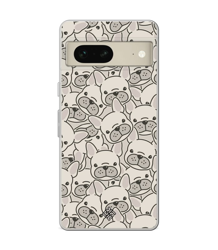 Funda para [ Google Pixel 7 ] Dibujo Cute [ Pegatinas Perrito Bulldog Frances ] de Silicona Flexible