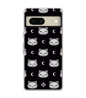Funda para [ Google Pixel 7 ] Dibujo Cute [ Gato Negro Lunar ] de Silicona Flexible para Smartphone