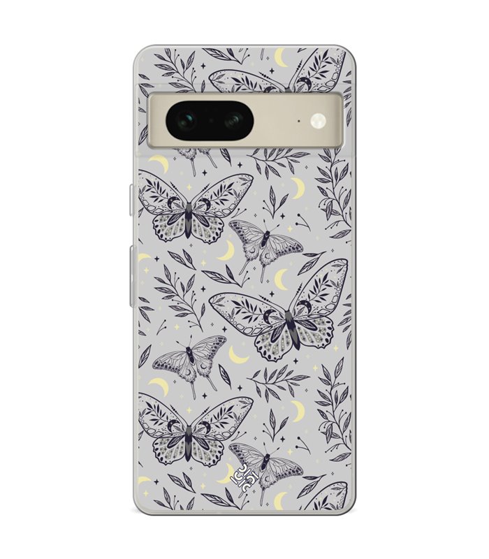 Funda para [ Google Pixel 7 ] Dibujo Esotérico [ Boho Fondo Mágico con Elementos de Espacio Gris Estrellas ] 