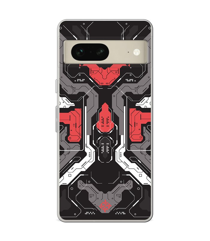 Funda para [ Google Pixel 7 ] Dibujo Gamers [ Cyberpunk Rojo y Grises ] de Silicona Flexible para Smartphone