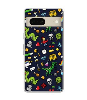 Funda para [ Google Pixel 7 ] Dibujo Gamers [ Iconos de Juego Retro Pixel Art 8 Bits ] de Silicona Flexible