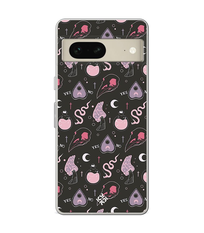 Funda para [ Google Pixel 7 ] Dibujo Gotico [ Diseño Brujería en Tonos Pastel y Fondo Negro ] de Silicona