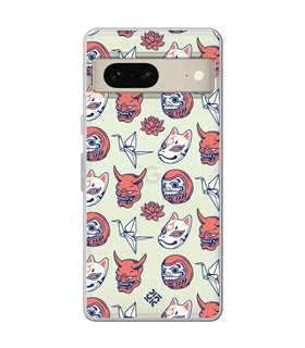 Funda para [ Google Pixel 7 ] Dibujo Japones [ Daruma, Máscara Kitsune y Hannya Japon ] de Silicona