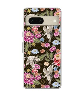 Funda para [ Google Pixel 7 ] Dibujo Japones [ Estampado de Flores y Grúas Blancas ] de Silicona