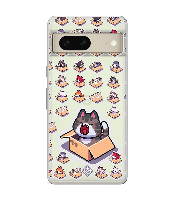 Funda para [ Google Pixel 7 ] Dibujo Mascotas [ Gatos en Cajas ] de Silicona Flexible para Smartphone 