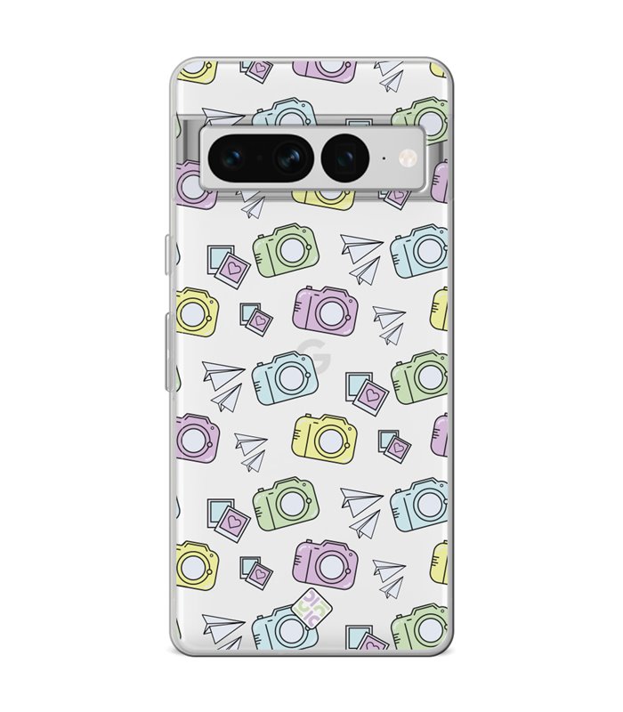 Funda para [ Google Pixel 7 Pro ] Dibujo Auténtico [ Iconos Cámara de fotos ] de Silicona Flexible para Smartphone