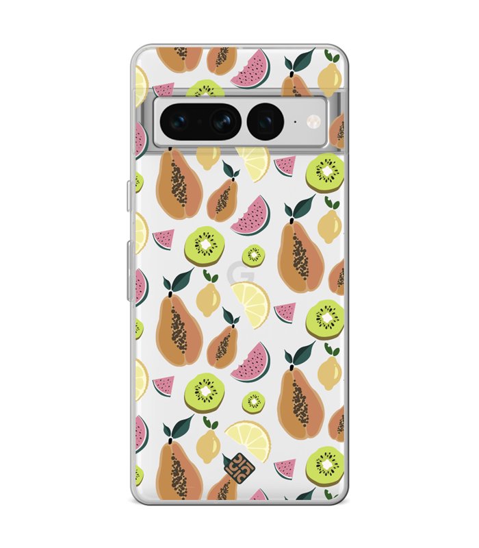 Funda para [ Google Pixel 7 Pro ] Dibujo Auténtico [ Frutas- Papaya, Sandía, Kiwis y Limones ] de Silicona Flexible