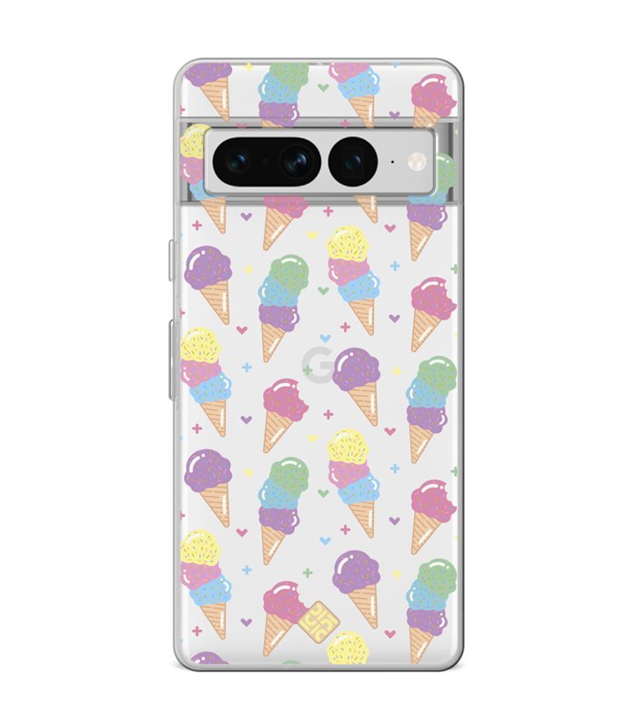 Funda para [ Google Pixel 7 Pro ] Dibujo Auténtico [ Cucurucho de Helados ] de Silicona Flexible para Smartphone