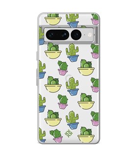 Funda para [ Google Pixel 7 Pro ] Dibujo Auténtico [ Cactus en Macetas ] de Silicona Flexible para Smartphone