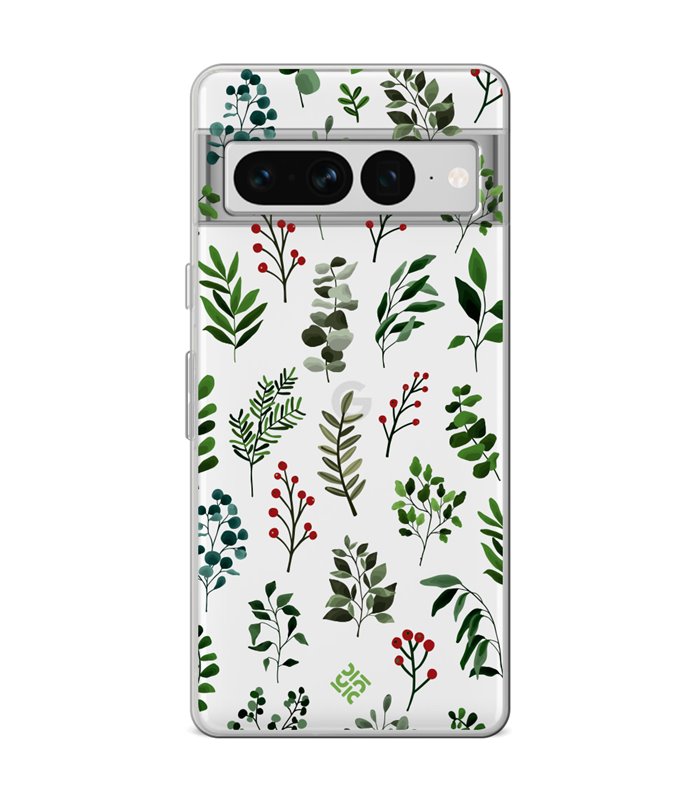 Funda para [ Google Pixel 7 Pro ] Dibujo Botánico [ Hojas Ramas Verdes - Follaje Botánico ] de Silicona Flexible