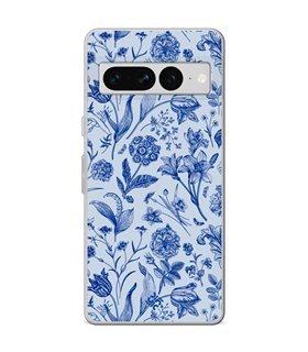 Funda para [ Google Pixel 7 Pro ] Dibujo Botánico [ Flores Silvestres Patron Azul ] de Silicona Flexible