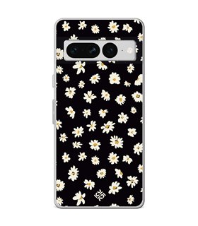 Funda para [ Google Pixel 7 Pro ] Dibujo Botánico [ Margaritas en Fondo Negro ] de Silicona Flexible