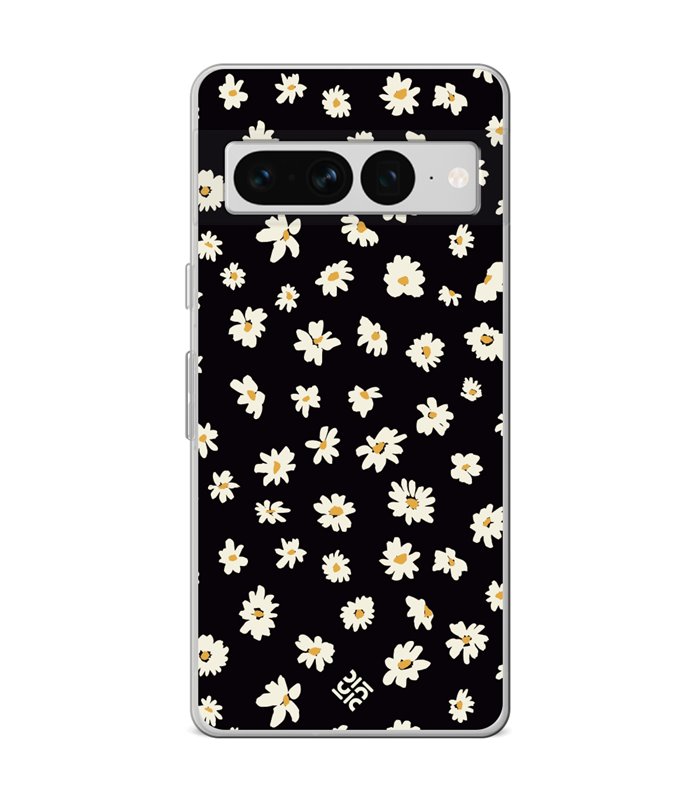 Funda para [ Google Pixel 7 Pro ] Dibujo Botánico [ Margaritas en Fondo Negro ] de Silicona Flexible