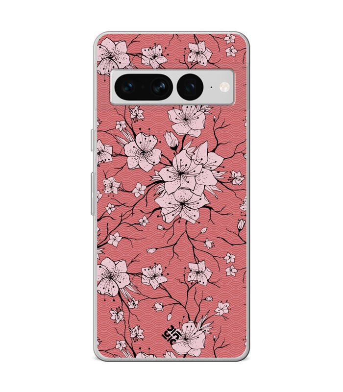 Funda para [ Google Pixel 7 Pro ] Dibujo Botánico [ Flores sakura con patron japones ] de Silicona Flexible