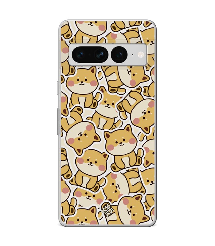 Funda para [ Google Pixel 7 Pro ] Dibujo Cute [ Pegatinas Perrito Shiba ] de Silicona Flexible para Smartphone