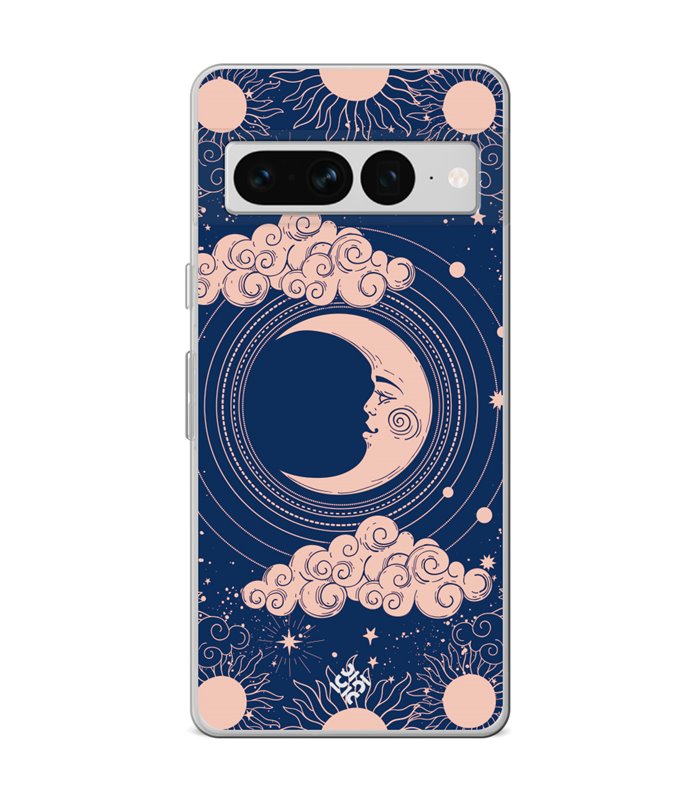 Funda para [ Google Pixel 7 Pro ] Dibujo Esotérico [ Luna Creciente - Dibujo Místico Astrologico ] de Silicona Flexible