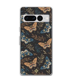 Funda para [ Google Pixel 7 Pro ] Dibujo Esotérico [ Boho Fondo Mágico con Ramas y Mariposas y Polillas ] de Silicona