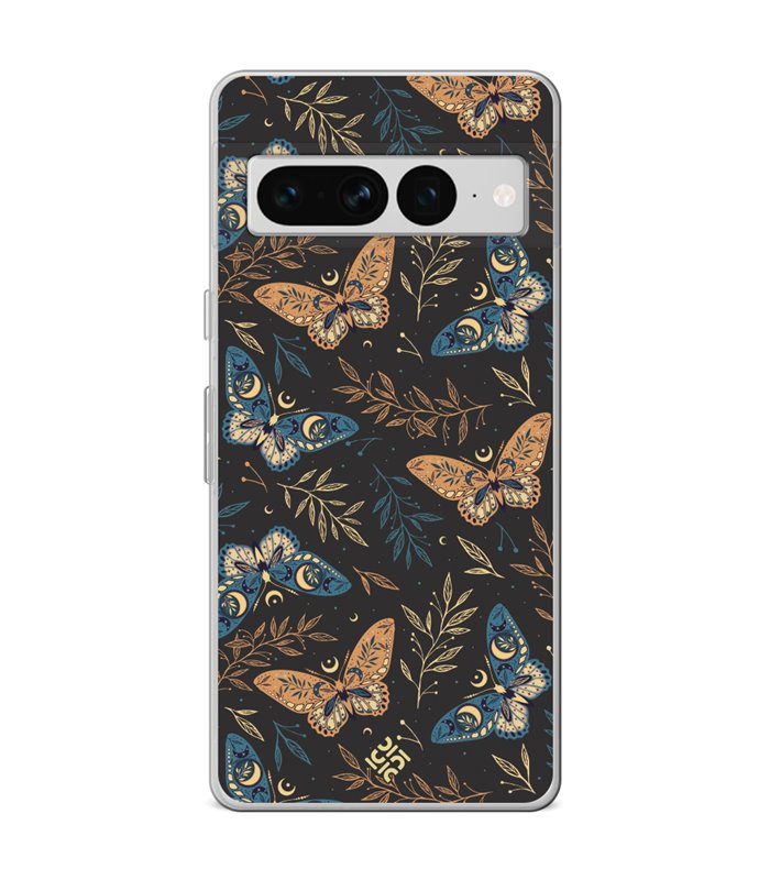 Funda para [ Google Pixel 7 Pro ] Dibujo Esotérico [ Boho Fondo Mágico con Ramas y Mariposas y Polillas ] de Silicona