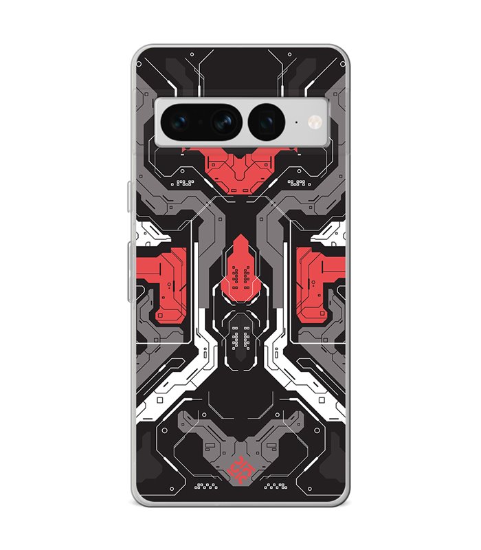 Funda para [ Google Pixel 7 Pro ] Dibujo Gamers [ Cyberpunk Rojo y Grises ] de Silicona Flexible para Smartphone