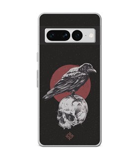 Funda para [ Google Pixel 7 Pro ] Dibujo Gotico [ Cuervo Sobre Cráneo ] de Silicona Flexible para Smartphone