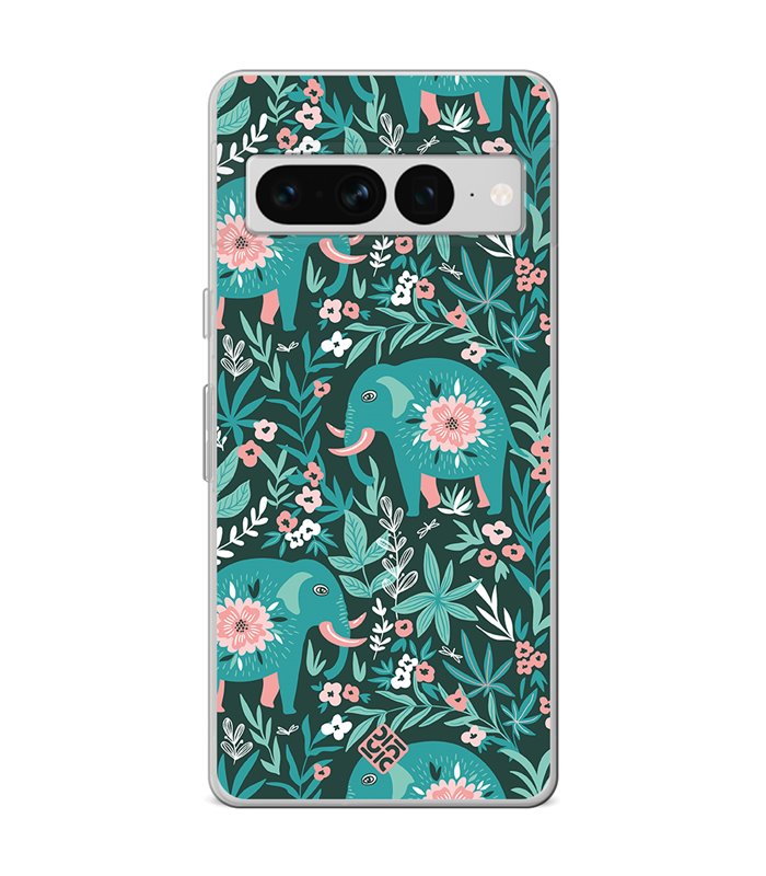 Funda para [ Google Pixel 7 Pro ] Dibujo Mascotas [ Estampado Elefantes Florales ] de Silicona Flexible para Smartphone 