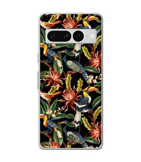 Funda para [ Google Pixel 7 Pro ] Dibujo Mascotas [ Estampado Aves y Hojas y Flores Tropicales ] de Silicona