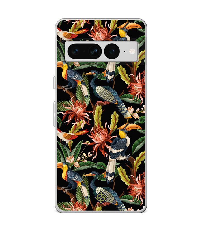 Funda para [ Google Pixel 7 Pro ] Dibujo Mascotas [ Estampado Aves y Hojas y Flores Tropicales ] de Silicona