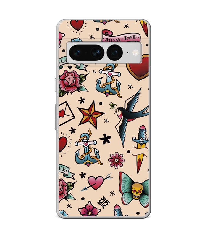 Funda para [ Google Pixel 7 Pro ] Dibujo Tendencias [ Tatuajes Clásicos ] de Silicona Flexible