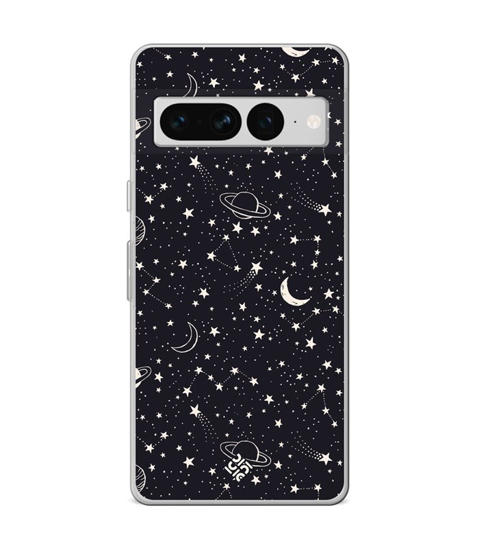 Funda para [ Google Pixel 7 Pro ] Dibujo Tendencias [ Fondo Estrellado con Planetas ] de Silicona Flexible