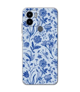 Funda para [ Xiaomi Redmi A1 Plus ] Dibujo Botánico [ Flores Silvestres Patron Azul ] de Silicona Flexible