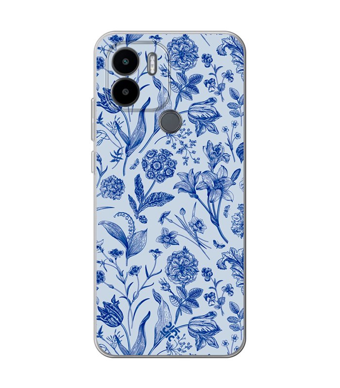 Funda para [ Xiaomi Redmi A1 Plus ] Dibujo Botánico [ Flores Silvestres Patron Azul ] de Silicona Flexible