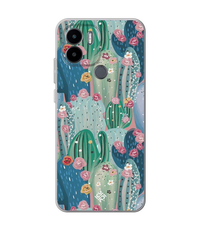 Funda para [ Xiaomi Redmi A1 Plus ] Dibujo Botánico [ Cactus Con Flores Rosas ] de Silicona Flexible para Smartphone