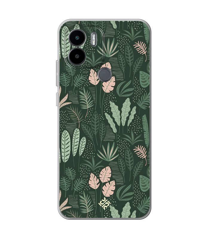 Funda para [ Xiaomi Redmi A1 Plus ] Dibujo Botánico [ Patron Flora Vegetal Verde y Rosa ] de Silicona Flexible