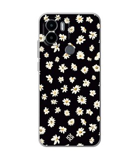 Funda para [ Xiaomi Redmi A1 Plus ] Dibujo Botánico [ Margaritas en Fondo Negro ] de Silicona Flexible