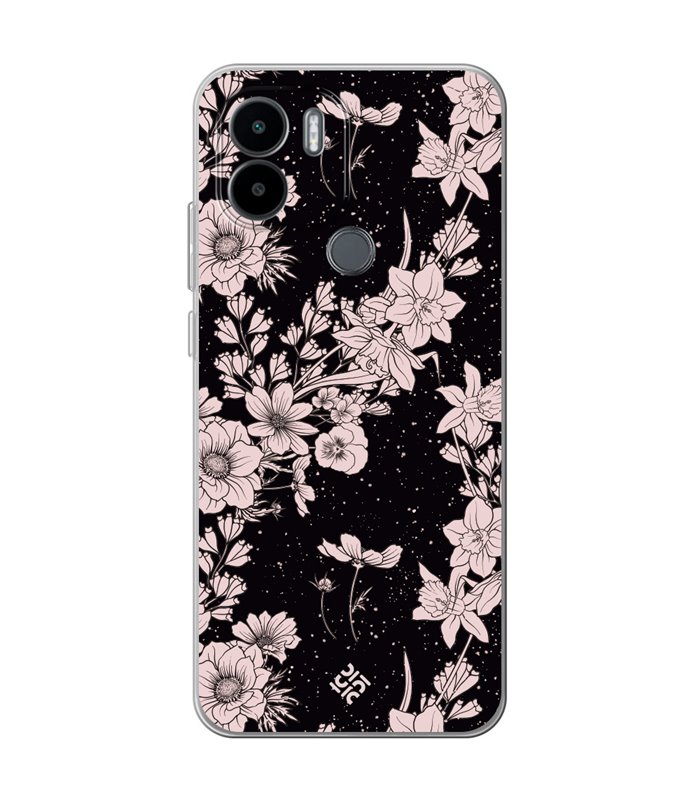 Funda para [ Xiaomi Redmi A1 Plus ] Dibujo Botánico [ Flores de amapola daffodil, anémona, violeta en fondo estrellado ] 