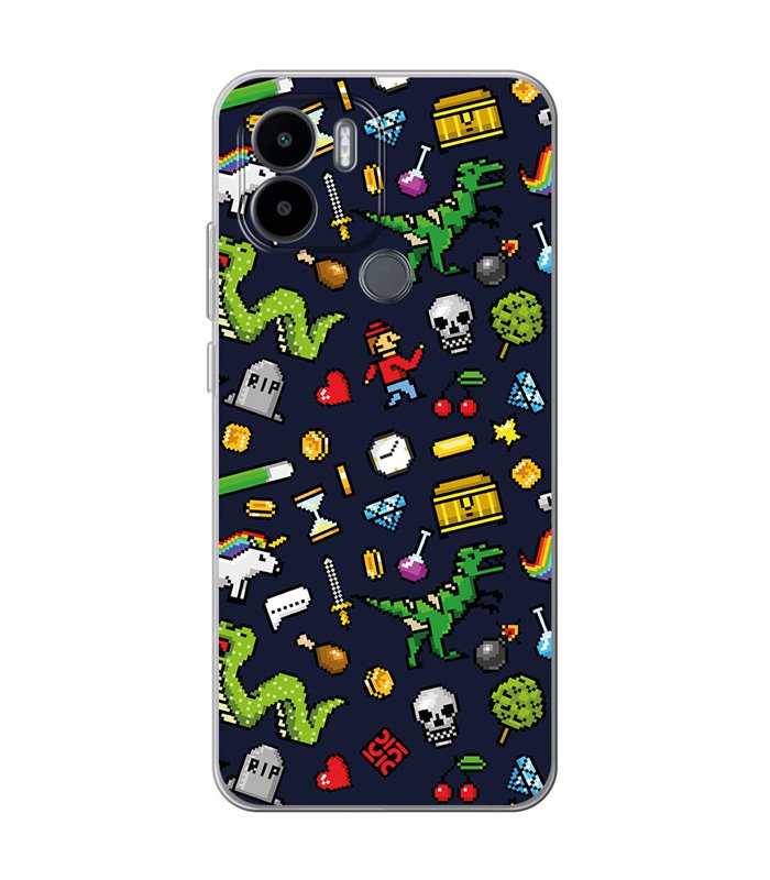 Funda para [ Xiaomi Redmi A1 Plus ] Dibujo Gamers [ Iconos de Juego Retro Pixel Art 8 Bits ] de Silicona Flexible