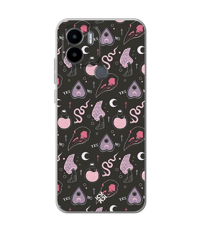 Funda para [ Xiaomi Redmi A1 Plus ] Dibujo Gotico [ Diseño Brujería en Tonos Pastel y Fondo Negro ] de Silicona