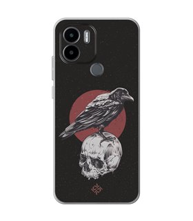 Funda para [ Xiaomi Redmi A1 Plus ] Dibujo Gotico [ Cuervo Sobre Cráneo ] de Silicona Flexible para Smartphone