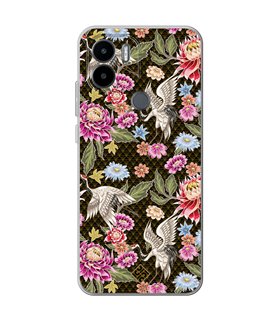 Funda para [ Xiaomi Redmi A1 Plus ] Dibujo Japones [ Estampado de Flores y Grúas Blancas ] de Silicona