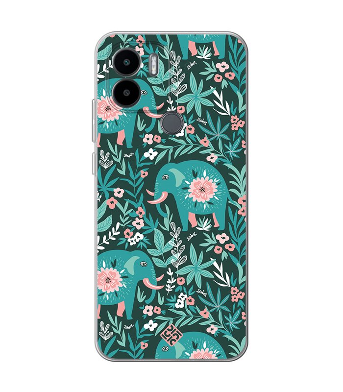 Funda para [ Xiaomi Redmi A1 Plus ] Dibujo Mascotas [ Estampado Elefantes Florales ] de Silicona Flexible para Smartphone 