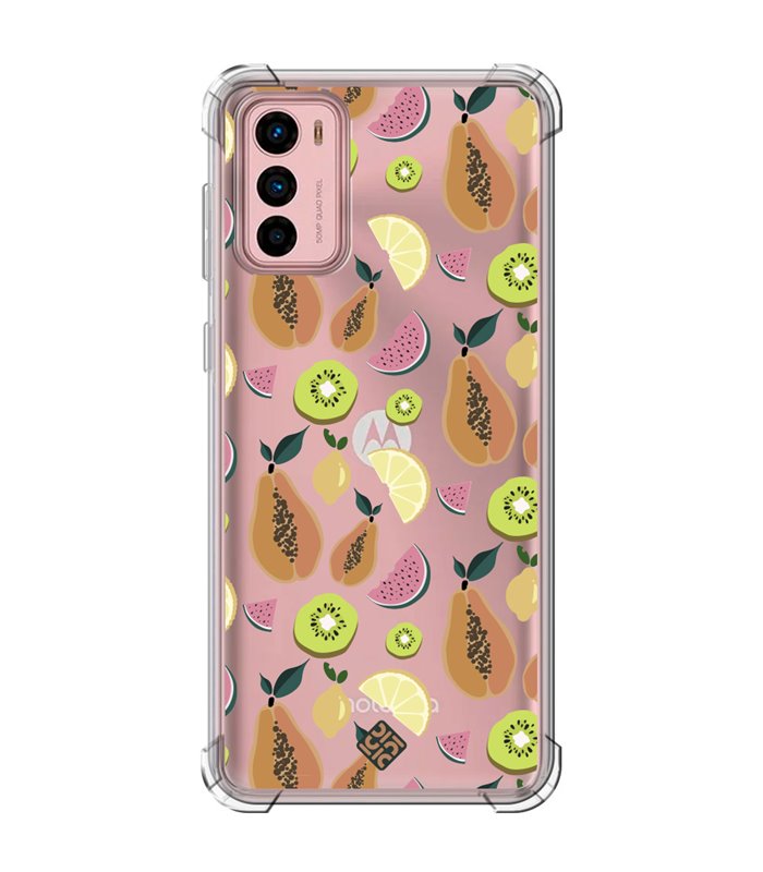 Funda Antigolpe [ Motorola Moto G42 ] Dibujo Auténtico [ Frutas- Papaya, Sandía, Kiwis y Limones ] Esquina Reforzada 